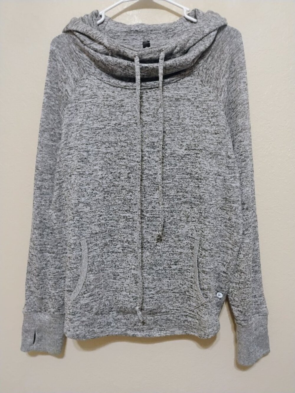 90 Degree by Reflex Women's L Gray Marled Cowl Neck Hoodie Thumbhole Pullover